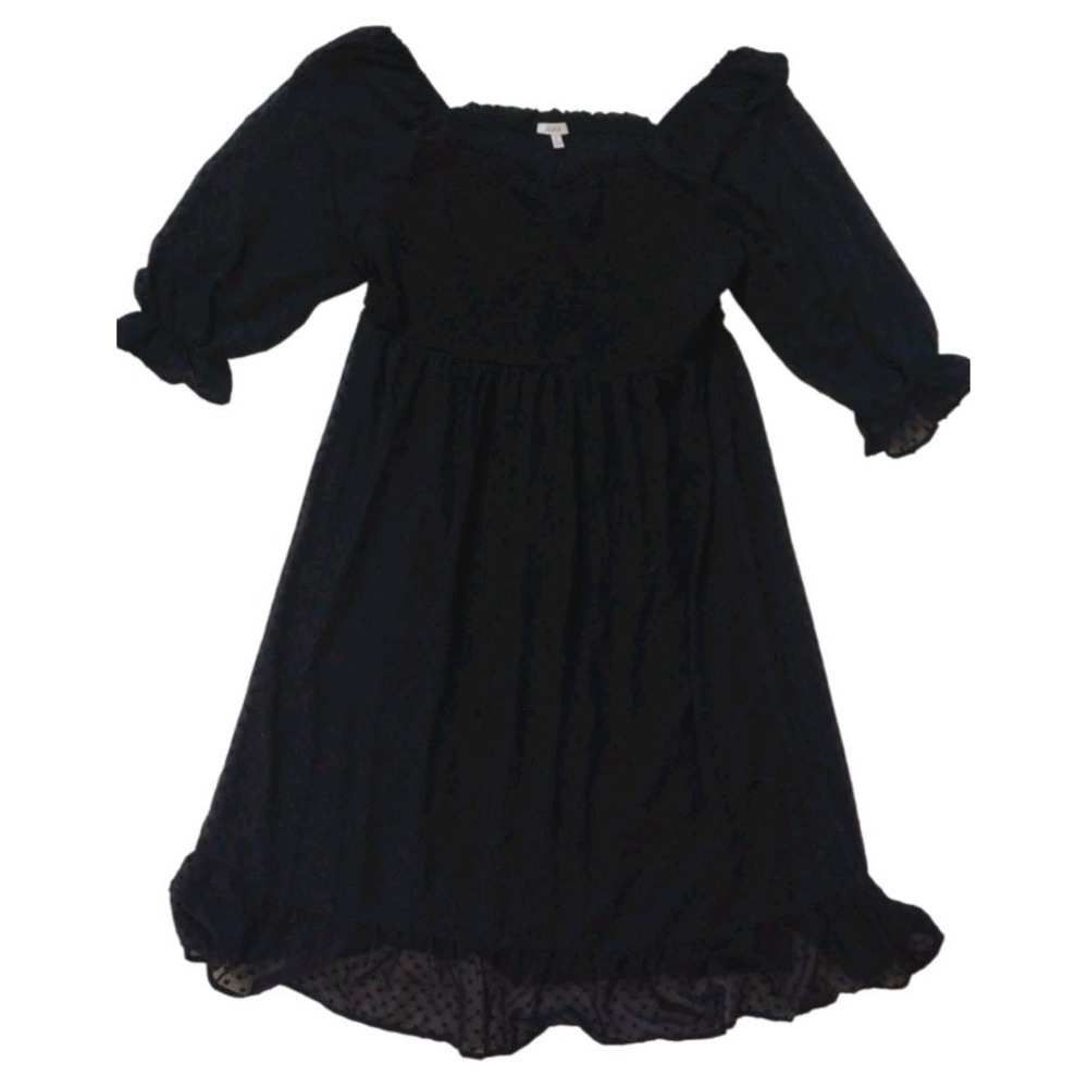 AUW Dress Woman's 2X Black Midi Smoked Sweet Heart Neck 3/4 Ballon Sleeves